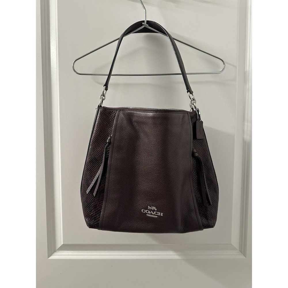 Coach Oxblood Pebbled Leather Snakeskin Embossed Hobo Bag Silver Hardware‎